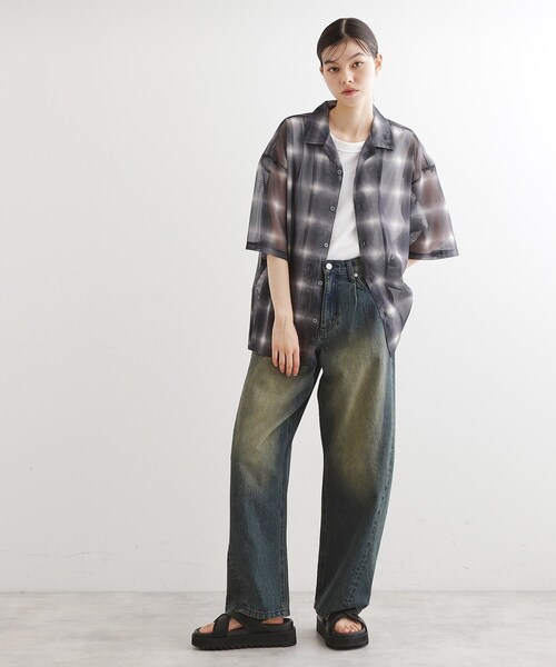 tk.TAKEO KIKUCHI(ティーケータケオキクチ)の「◆メッシュオンブレ―チェックシャツ(シャツ/ブラウス・レディース・オリーブ系1/ブラック系1/ホワイト系2・66)」の17枚目の写真