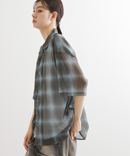 タケオキクチ　TAKEO KIKUCHI　オンブレ　チェックシャツ　ネルシャツ TAKEO KIKUCHI - 美品✨タケオキクチ❣️半袖シャツ ノーカラー