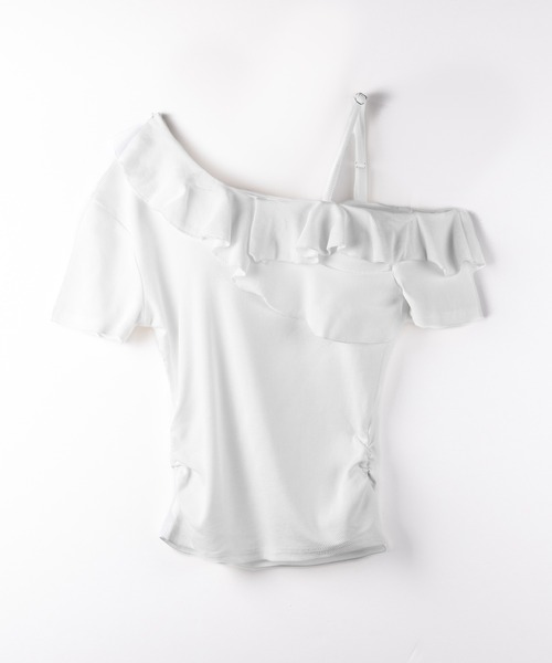 me+em select(ミームセレクト)の「【 3color 】ワンショルストラップフリルリブTシャツ / one shoulder strap frill ribbed T-shirt(Tシャツ/カットソー・レディース・ブラック/グレー/ホワイト・FREE)」の13枚目の写真