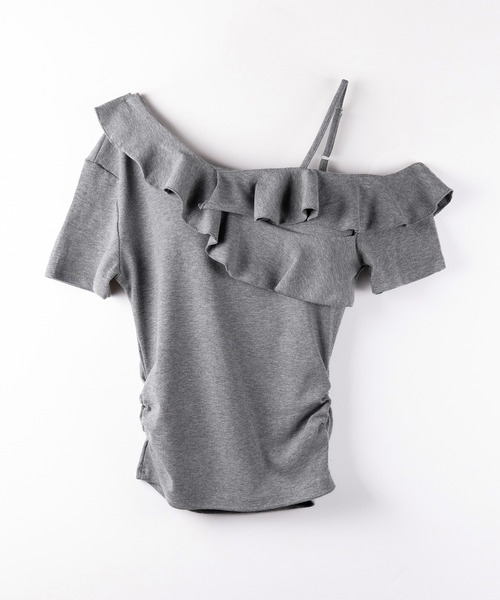 me+em select(ミームセレクト)の「【 3color 】ワンショルストラップフリルリブTシャツ / one shoulder strap frill ribbed T-shirt(Tシャツ/カットソー・レディース・ブラック/グレー/ホワイト・FREE)」の14枚目の写真