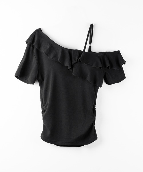 me+em select(ミームセレクト)の「【 3color 】ワンショルストラップフリルリブTシャツ / one shoulder strap frill ribbed T-shirt(Tシャツ/カットソー・レディース・ブラック/グレー/ホワイト・FREE)」の15枚目の写真