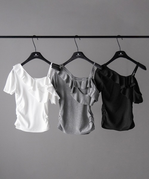 me+em select(ミームセレクト)の「【 3color 】ワンショルストラップフリルリブTシャツ / one shoulder strap frill ribbed T-shirt(Tシャツ/カットソー・レディース・ブラック/グレー/ホワイト・FREE)」の18枚目の写真