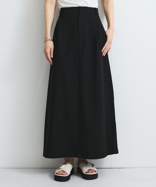 VICKY（ビッキー）の「リネンライクタックスカート≪セットアップ対応/手洗い可能≫（スカート・レディース・ブラック/ベージュ・M）」の2枚目の写真