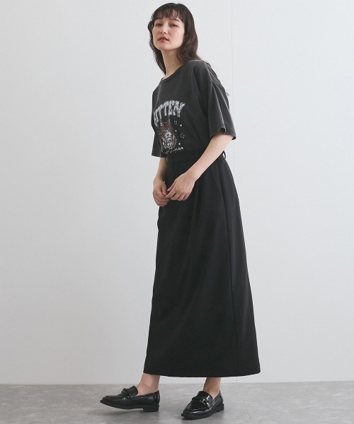 VICKY（ビッキー）の「リネンライクタックスカート≪セットアップ対応/手洗い可能≫（スカート・レディース・ブラック/ベージュ・M）」の8枚目の写真