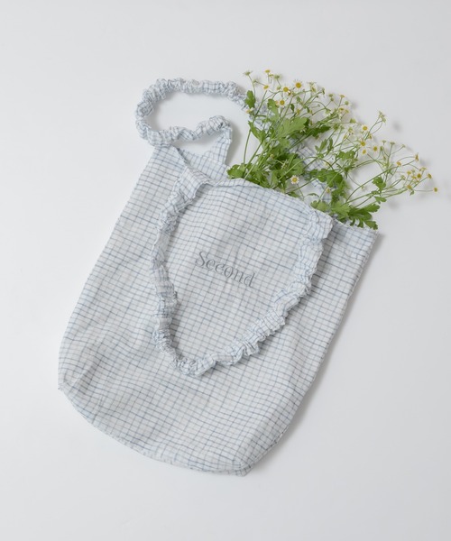 ロゴ刺繍フリルトートバッグ/チェック A4 トート 韓国 フリル