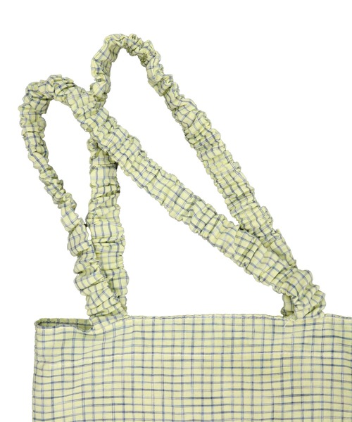 HEILIS(ヘイリス)の「ロゴ刺繍フリルトートバッグ/チェック A4 トート 韓国 フリル ガーリー シティガール 通学 サブバッグ 推し活 カバン バッグ(トートバッグ・レディース・ホワイト/イエロー・FREE)」の8枚目の写真