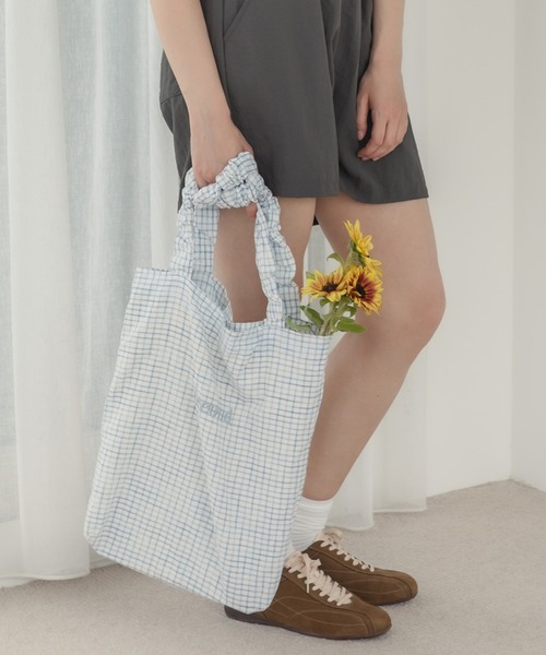 セール】ロゴ刺繍フリルトートバッグ/チェック A4 トート 韓国