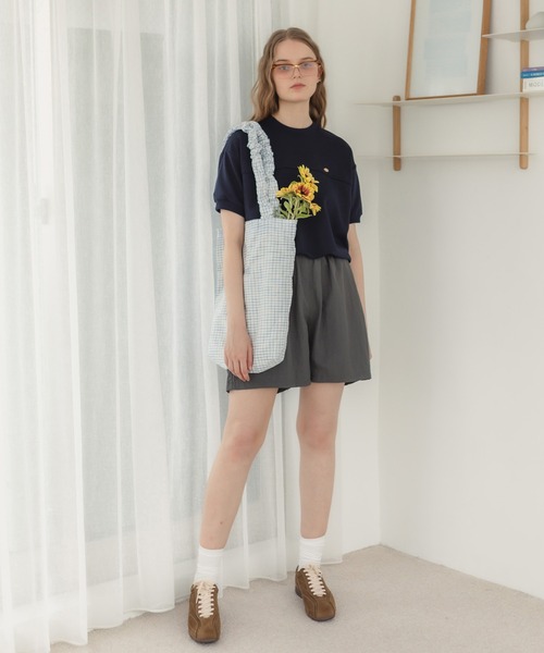 HEILIS(ヘイリス)の「ロゴ刺繍フリルトートバッグ/チェック A4 トート 韓国 フリル ガーリー シティガール 通学 サブバッグ 推し活 カバン バッグ(トートバッグ・レディース・ホワイト/イエロー・FREE)」の15枚目の写真