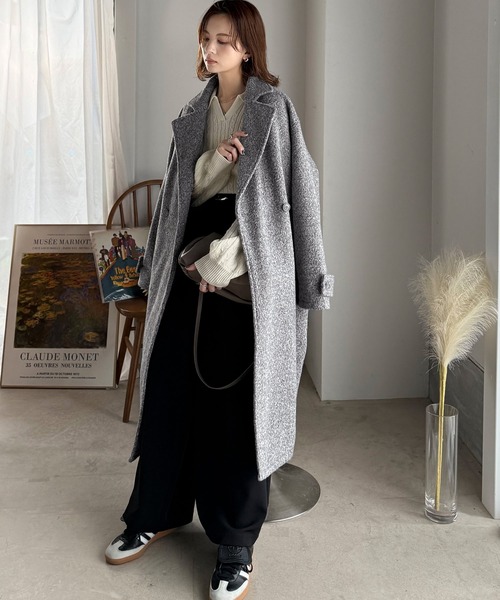 セール】こなれ上品な雰囲気をまとう。フェイクウールロング丈アウター