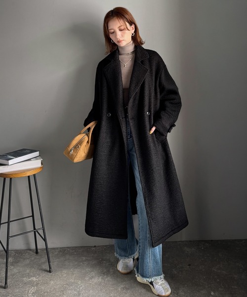 classicalelf(クラシカルエルフ)の「こなれ上品な雰囲気をまとう。フェイクウールロング丈アウター(チェスターコート・レディース・グレー/ブラック・SMALL/MEDIUM/LARGE/X-LARGE)」の6枚目の写真