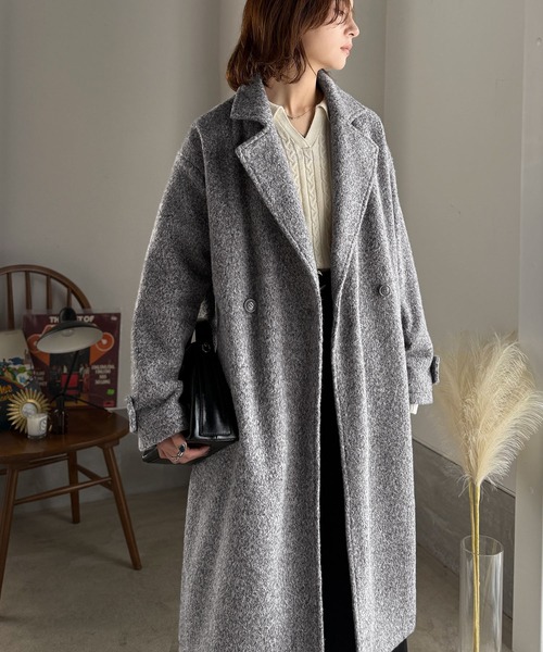 セール】こなれ上品な雰囲気をまとう。フェイクウールロング丈アウター