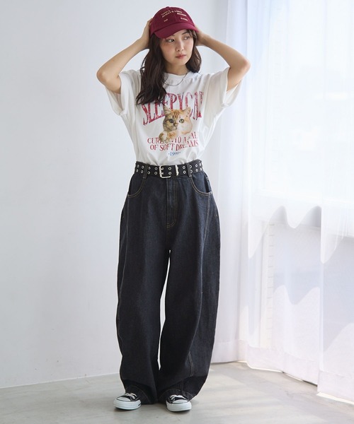 PBLIM（ページボーイリム）の「《UNISEX》スリーピーキャットTシャツ（Tシャツ/カットソー・レディース・パープル/ブラック/オフホワイト・MEDIUM/LARGE）」の22枚目の写真