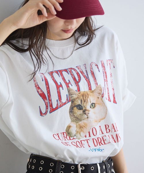 PBLIM（ページボーイリム）の「《UNISEX》スリーピーキャットTシャツ（Tシャツ/カットソー・レディース・パープル/ブラック/オフホワイト・MEDIUM/LARGE）」の19枚目の写真