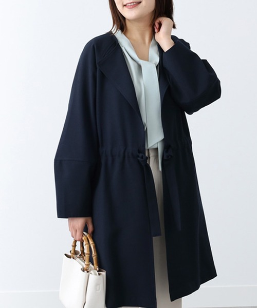 BELLUNA PLUS（ベルーナ）の「麻調素材袖切替デザインロングジャケット（その他アウター・レディース・グレイッシュベージュ/ネイビー・MEDIUM/LARGE）」の2枚目の写真