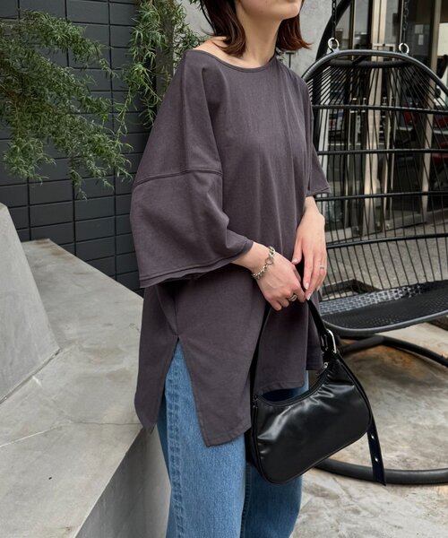 CIAOPANIC TYPY（チャオパニックティピー）の「シアースラブワンポイント刺繍オーバー半袖Tee（Tシャツ/カットソー・レディース・ブラウン/ライトグレー/ホワイト/チャコールグレー/ブラック/サックスブルー・ONE SIZE）」の15枚目の写真