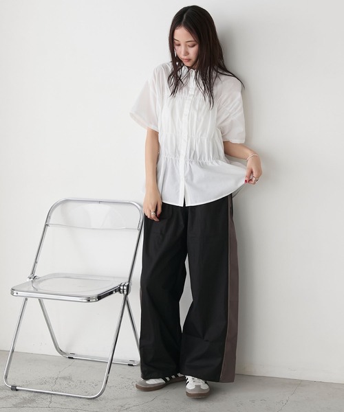 セール】【forksy.】サイド切替ジップアップワイドパンツ