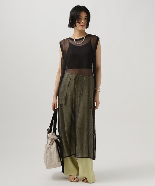 BAYFLOW（ベイフロー）の「[スリット入り]メッシュプルオーバーワンピース（ワンピース・レディース・ブラック/アイボリー/ブラウン・FREE）」の4枚目の写真