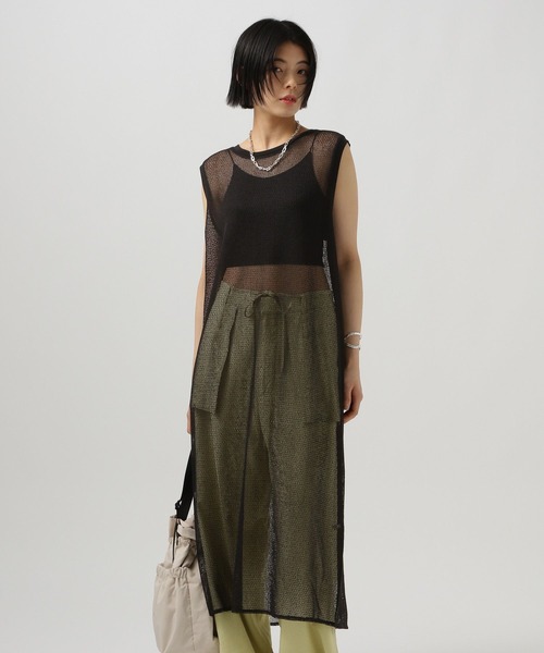 BAYFLOW（ベイフロー）の「[スリット入り]メッシュプルオーバーワンピース（ワンピース・レディース・ブラック/アイボリー/ブラウン・FREE）」の7枚目の写真