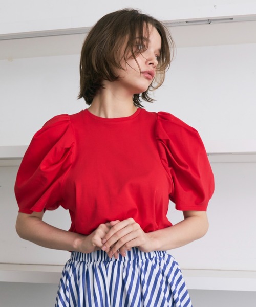 PERNA(ペルナ)の「パフスリーブカットソー(Tシャツ/カットソー・レディース・ブラック/ホワイト/レッド・FREE)」の6枚目の写真