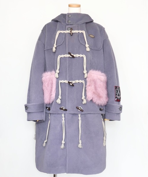 rurumu: フード付きダッフルコート 薄紫 rurumu:（ルルムウ）の「rurumu:/ルルムウ/usa-mimi fur detachable