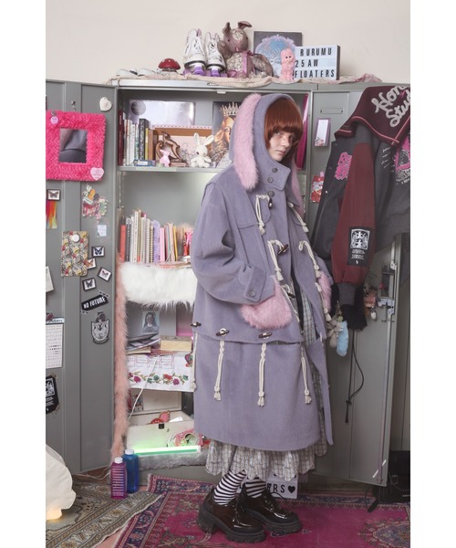 rurumu: フード付きダッフルコート 薄紫 rurumu:（ルルムウ）の「rurumu:/ルルムウ/usa-mimi fur detachable