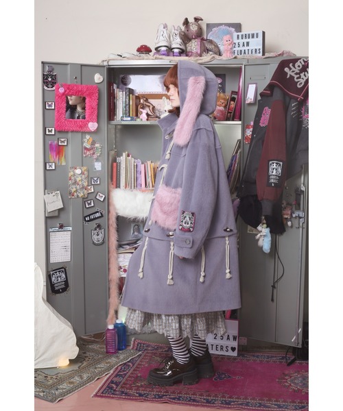 rurumu: フード付きダッフルコート 薄紫 rurumu:（ルルムウ）の「rurumu:/ルルムウ/usa-mimi fur detachable