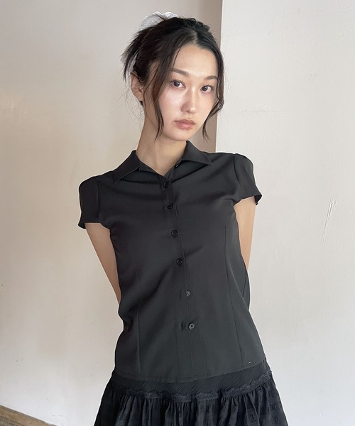 FOLLOWIN（フォロウィン）の「[FLW MADE]パフスリーブ・タイトラインシャツ（シャツ/ブラウス・レディース・ブラック/チェック/ホワイト/ピンク・FREE）」の5枚目の写真