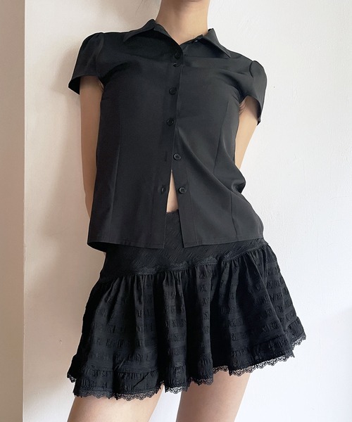 FOLLOWIN（フォロウィン）の「[FLW MADE]パフスリーブ・タイトラインシャツ（シャツ/ブラウス・レディース・ブラック/チェック/ホワイト/ピンク・FREE）」の6枚目の写真