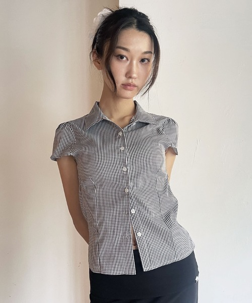 FOLLOWIN（フォロウィン）の「[FLW MADE]パフスリーブ・タイトラインシャツ（シャツ/ブラウス・レディース・ブラック/チェック/ホワイト/ピンク・FREE）」の7枚目の写真