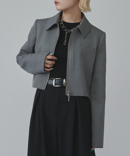 【mi-企画】ダブルジップショートジャケット　ブラック mi-企画】ダブルジップショートジャケット（テーラードジャケット