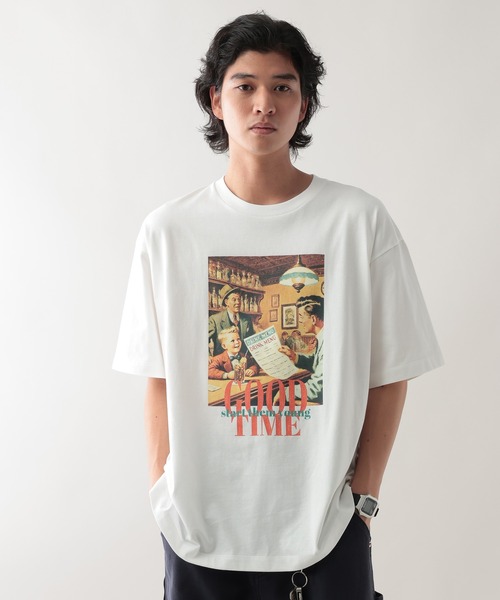 RAGEBLUE(レイジブルー)の「レトロフォトプリントTシャツ(Tシャツ/カットソー・メンズ・ホワイト/ベージュ系その他2/ブラック・MEDIUM/LARGE)」の2枚目の写真