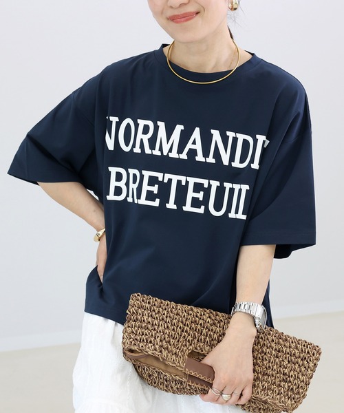 Aletta vita(アレッタビータ)の「接触冷感サイドスリットロゴプルオーバー(Tシャツ/カットソー・レディース・ネイビー/オフホワイト・M)」の1枚目の写真