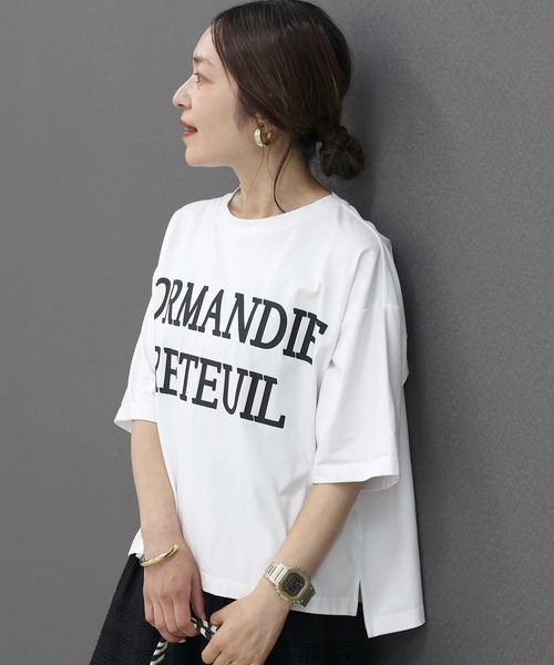 Aletta vita(アレッタビータ)の「接触冷感サイドスリットロゴプルオーバー(Tシャツ/カットソー・レディース・ネイビー/オフホワイト・M)」の6枚目の写真