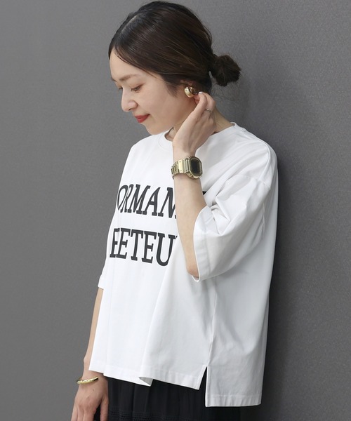 Aletta vita(アレッタビータ)の「接触冷感サイドスリットロゴプルオーバー(Tシャツ/カットソー・レディース・ネイビー/オフホワイト・M)」の8枚目の写真