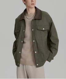 TOBEE（トゥビー）の「【TOBEE】ヴィンテージ風 デニムジャケット/ 襟レザー ハンティングブルゾン（デニムジャケット）」