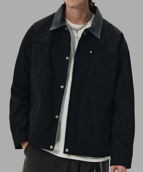 TOBEE】ヴィンテージ風 デニムジャケット/ 襟レザー ハンティング