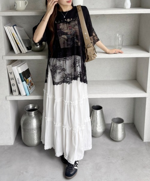 TREOVER(トレオーバー)の「【レイヤードで華やかな印象に♪】Vネックレースオーバーブラウス(Tシャツ/カットソー・レディース・オフホワイト/ブラック・FREE)」の14枚目の写真