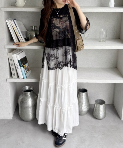 TREOVER(トレオーバー)の「【レイヤードで華やかな印象に♪】Vネックレースオーバーブラウス(Tシャツ/カットソー・レディース・オフホワイト/ブラック・FREE)」の22枚目の写真