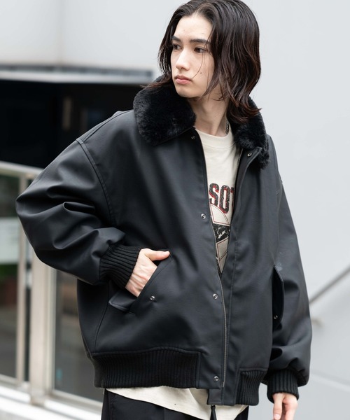 WEGO(ウィゴー)の「WEGO/PU2WAYフライトブルゾン(ブルゾン・メンズ・ブラック/ブラウン系その他・LARGE/MEDIUM)」の5枚目の写真