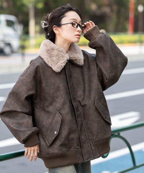 WEGO(ウィゴー)の「WEGO/PU2WAYフライトブルゾン(ブルゾン・メンズ・ブラック/ブラウン系その他・LARGE/MEDIUM)」の6枚目の写真
