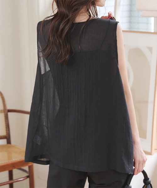 KOBE LETTUCE（コウベレタス）の「2wayシアーガーゼフリルジレ（ベスト・レディース・グレイッシュベージュ/ブラック/ブルー・M）」の5枚目の写真