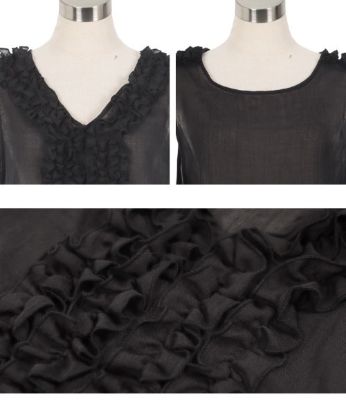 KOBE LETTUCE（コウベレタス）の「2wayシアーガーゼフリルジレ（ベスト・レディース・グレイッシュベージュ/ブラック/ブルー・M）」の11枚目の写真