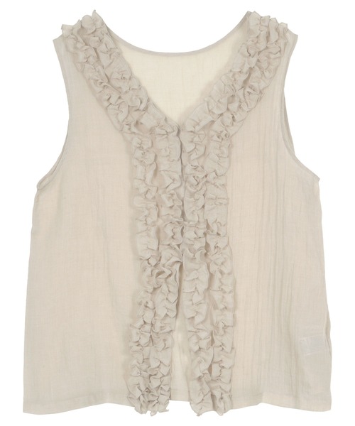 KOBE LETTUCE（コウベレタス）の「2wayシアーガーゼフリルジレ（ベスト・レディース・グレイッシュベージュ/ブラック/ブルー・M）」の14枚目の写真