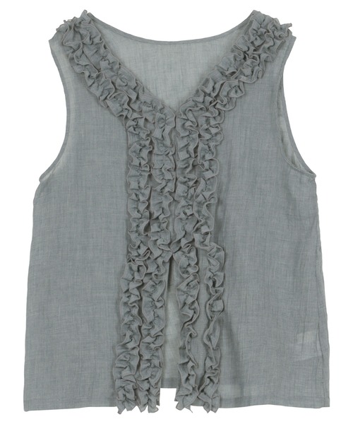 KOBE LETTUCE（コウベレタス）の「2wayシアーガーゼフリルジレ（ベスト・レディース・グレイッシュベージュ/ブラック/ブルー・M）」の15枚目の写真