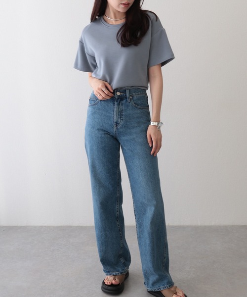 Lace Ladies(レースレディース)の「ソリッドカラー クルーネック ドロップショルダー 半袖 Tシャツ(Tシャツ/カットソー・レディース・ブルーグレー/ブラック/ライトグレー/ダークグレー・FREE/S)」の6枚目の写真