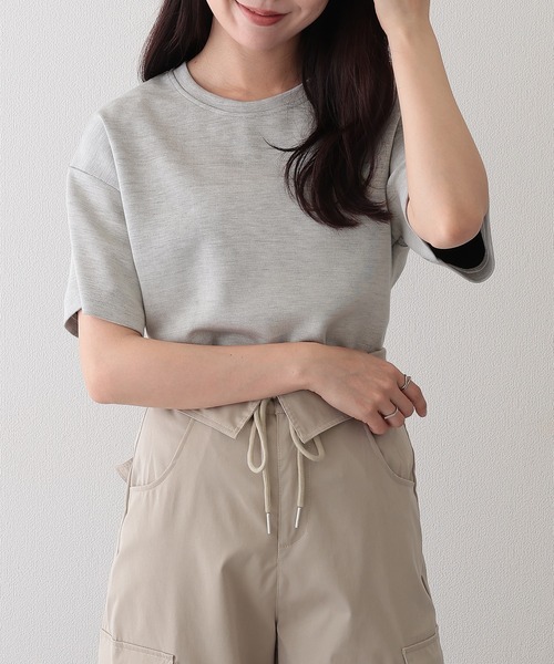 Lace Ladies(レースレディース)の「ソリッドカラー クルーネック ドロップショルダー 半袖 Tシャツ(Tシャツ/カットソー・レディース・ブルーグレー/ブラック/ライトグレー/ダークグレー・FREE/S)」の12枚目の写真
