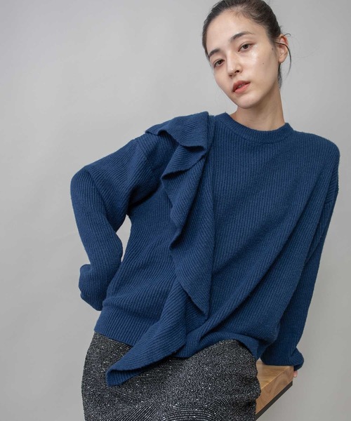 Munich（ミューニック）の「7GG片畦編みニットドレープショールプルオーバー（ニット/セーター・レディース・ライトベージュ/グレー/ネイビー・FREE）」の3枚目の写真