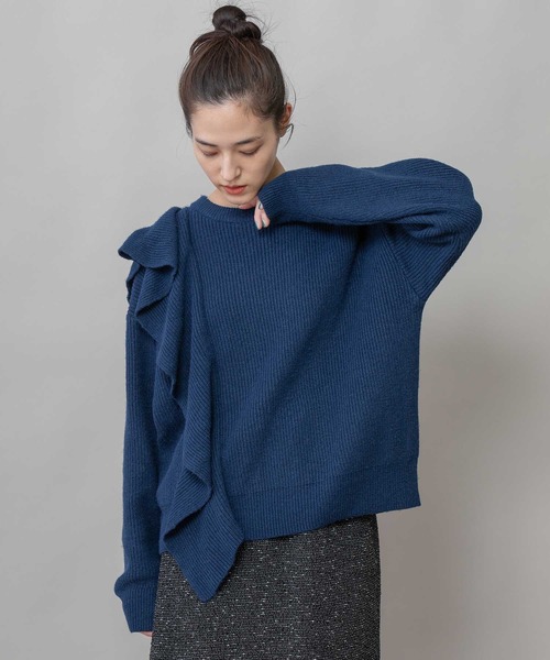 Munich（ミューニック）の「7GG片畦編みニットドレープショールプルオーバー（ニット/セーター・レディース・ライトベージュ/グレー/ネイビー・FREE）」の11枚目の写真