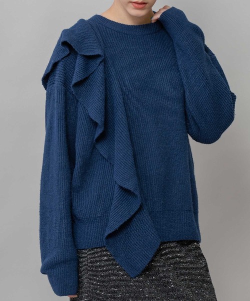 Munich（ミューニック）の「7GG片畦編みニットドレープショールプルオーバー（ニット/セーター・レディース・ライトベージュ/グレー/ネイビー・FREE）」の4枚目の写真