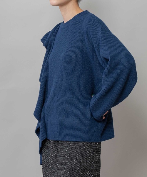 Munich（ミューニック）の「7GG片畦編みニットドレープショールプルオーバー（ニット/セーター・レディース・ライトベージュ/グレー/ネイビー・FREE）」の5枚目の写真